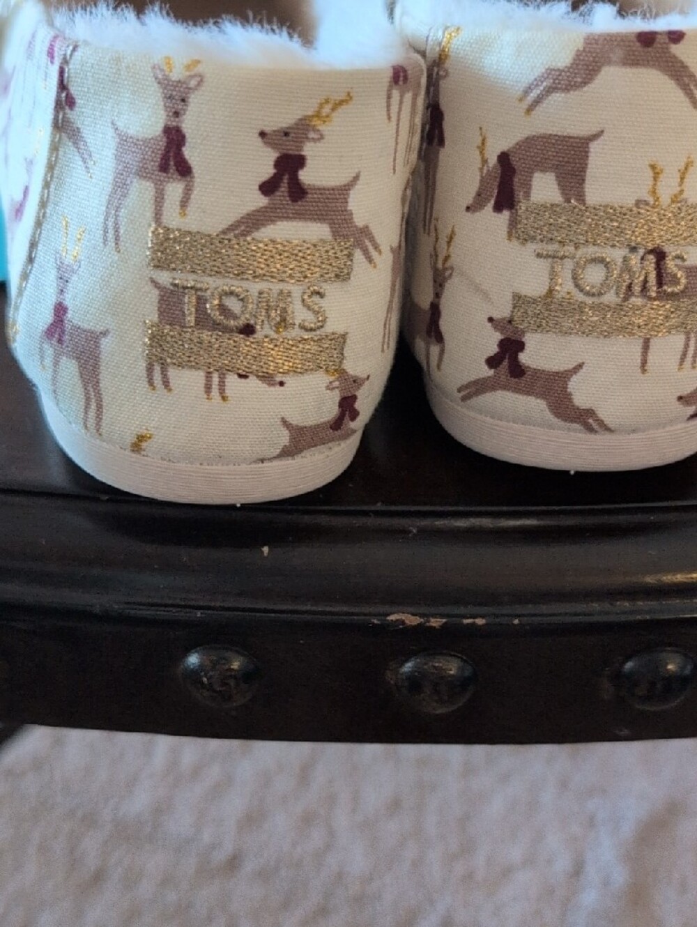 TOMS Womens Cream Reindeer Print Slip-Ons - Picture 3 of 5